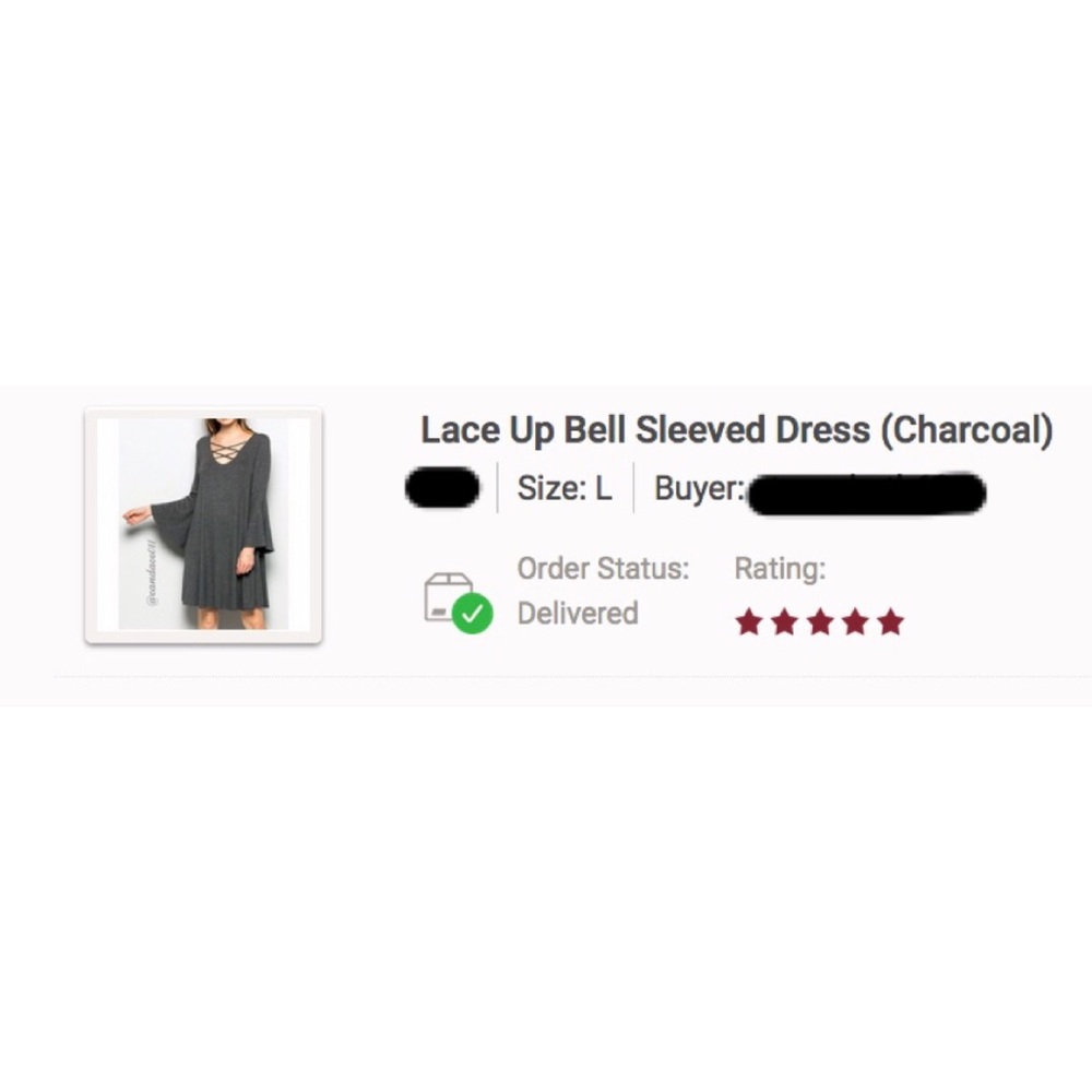 Lace Up Bell Sleeved Dress (Charcoal) - Picture 6 of 6
